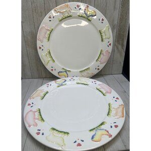 Vtg Stefani Farmhouse Animals Pig Rooster Cow 12.5" Dinner Plate Charger Set 2